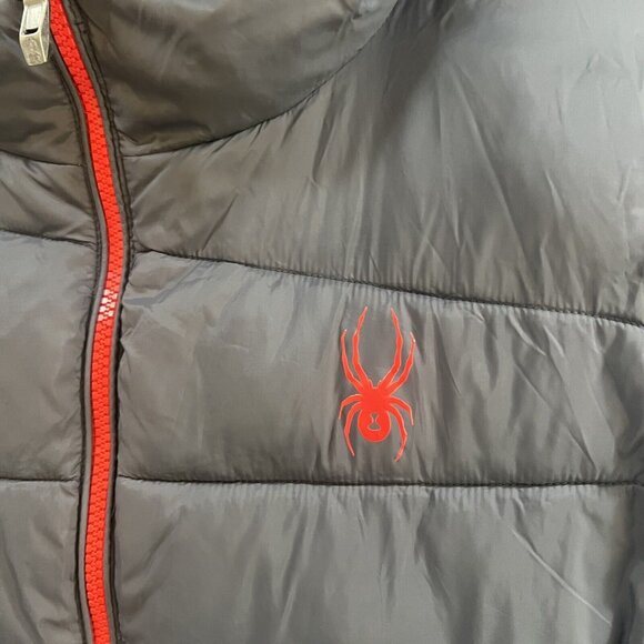 Spyder Boys Dark Gray Red Puffer Full Zip Jacket Hoodie Pockets Size L (14-16) - Picture 4 of 16